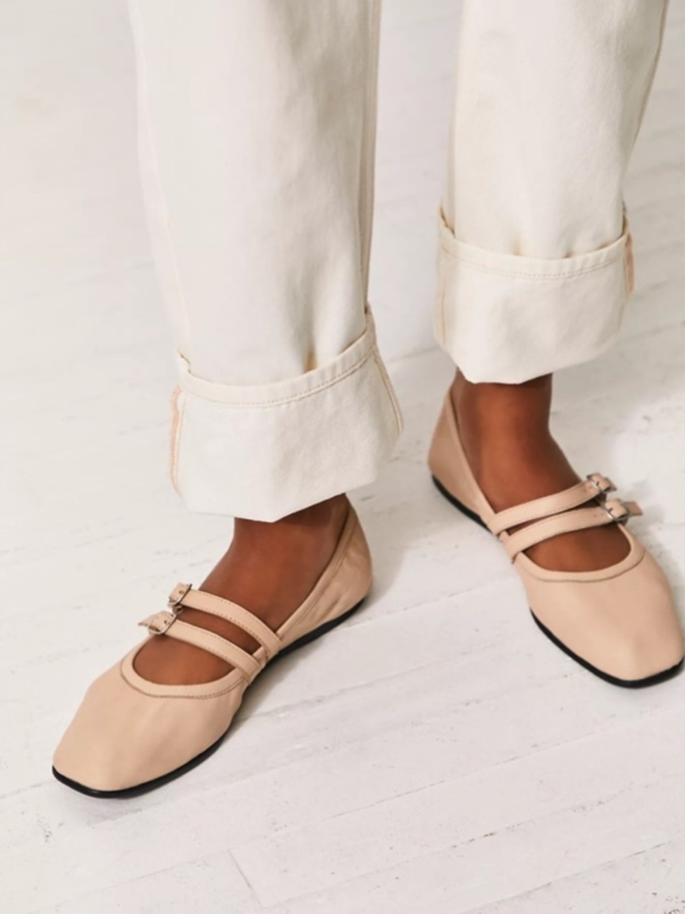 Free People Gemini cream leather double strap ballet flats boho minimalist